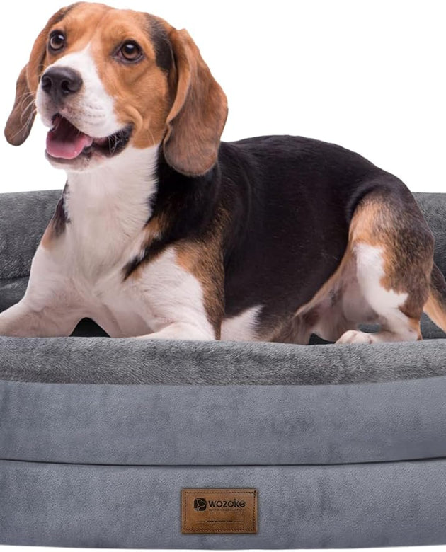 Orthopedic Waterproof Large Dog Bed: Memory Foam Washable Dog Bed with Bolsters - Removable Orthopedic Cover for Medium L XL Large Sized Pet - Non-Slip