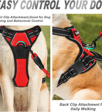 No Pull Dog Harness Front Clip Heavy Duty Reflective Easy Control Handle for Large Dog Walking(Red,L)